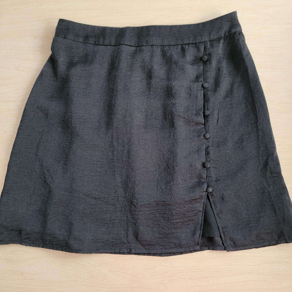 Wishlist Black Satin-like Mini Skirt with Button Accents Medium